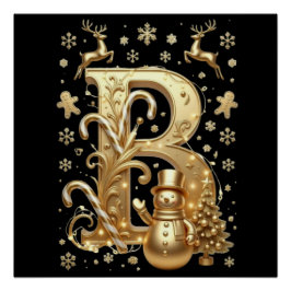 Pôster Royal Gold Letter B Luxury Snowman Glossy Poster