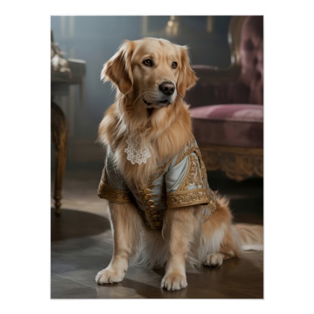 Pôster Royal Golden Retriever | Aristocratic Dog Portrait (Frente)
