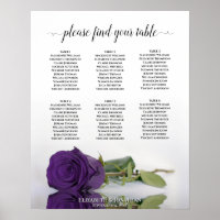 Royal Purple Rose 6 Table Wedding Seating Chart