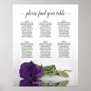 Poster Royal Purple Rose 6 Table Wedding Seating Chart