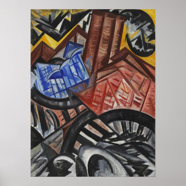 Poster Rozanova - Fábrica E Ponte 1913 (Frente)