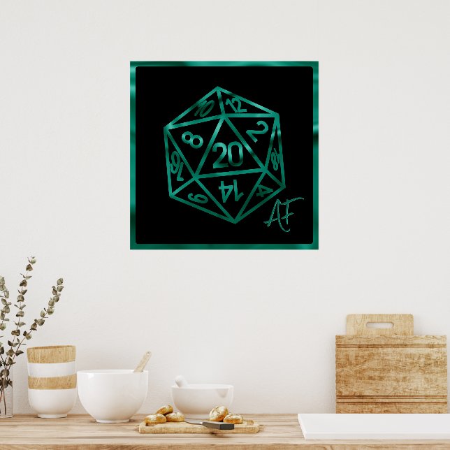 Poster RPG Crit AF | Emerald Fantasy Tabletop Gamer Dice (Cozinha)