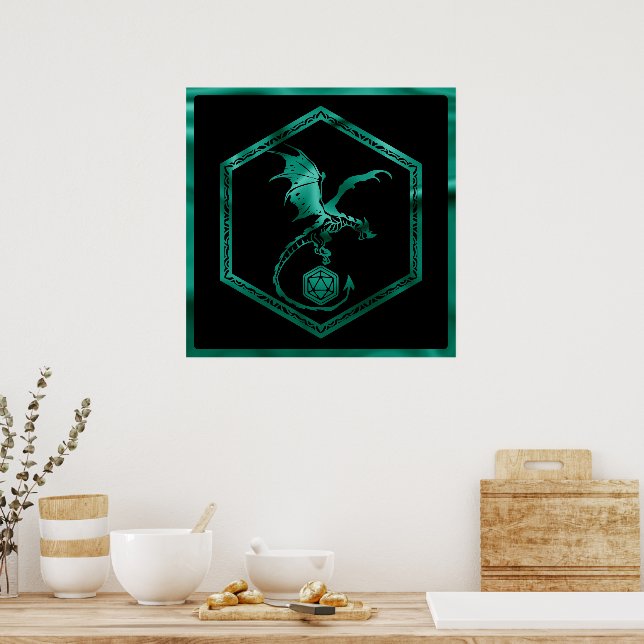 Poster RPG Dragon | Emerald Fantasy Tabletop Gamer Dice (Cozinha)
