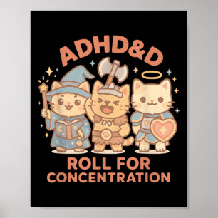 Poster Rpg Gamer Adhd&amp;d Roll Para Geek De Concentraçã