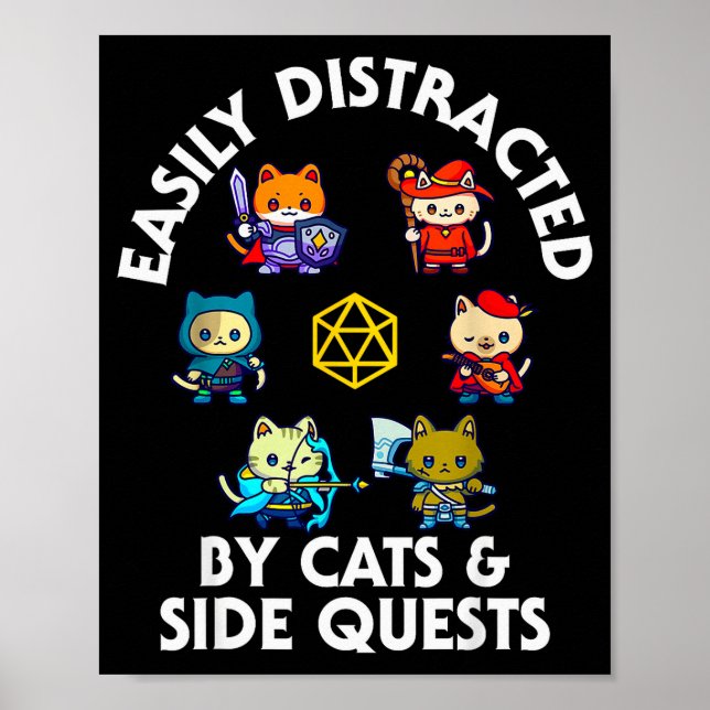 Poster Rpg Gamer Cats Side Quest Funny Nerd Adhd Cat Men  (Frente)