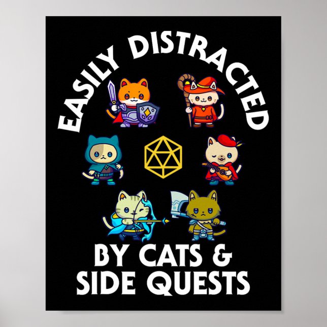 Poster Rpg Gamer Cats Side Quest Funny Nerd Adhd Cat Men  (Frente)