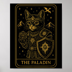 Poster Rpg Gamer Paladin D20 Dice Nerdy Geek Cat Men Wome