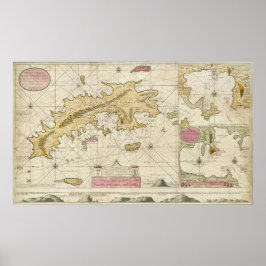 Poster rua 1719. Mapa das Ilhas Virgens Thomas van Keulen