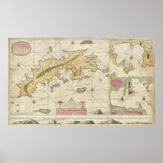 Poster rua 1719. Mapa das Ilhas Virgens Thomas van Keulen