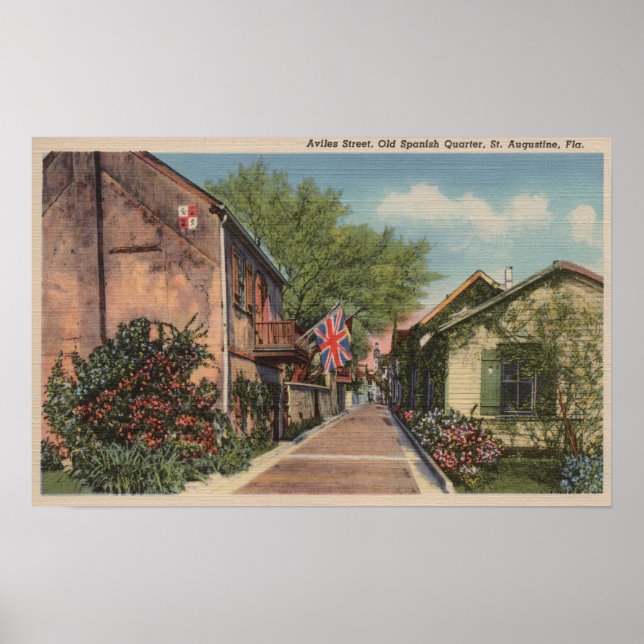 Poster Rua. Augustine, FL - Aviles Rua em espanhol Antigo (Frente)