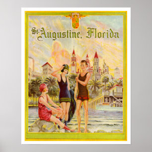 Poster Rua. Augustine Florida, ilustração da 1920 de colh