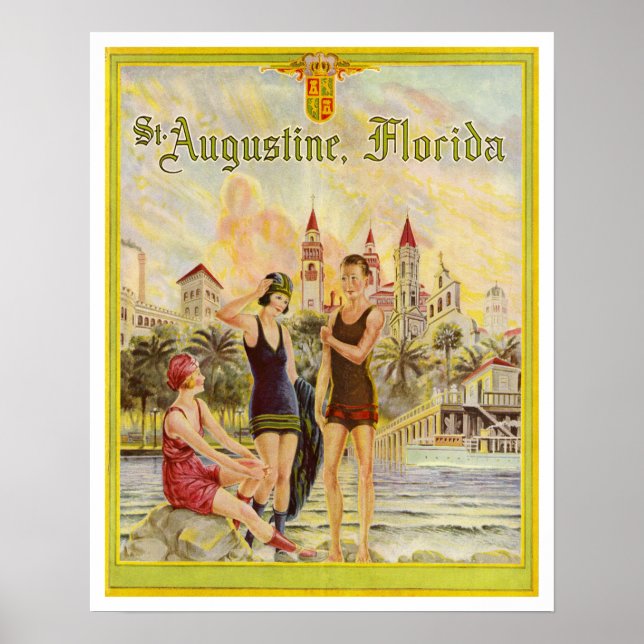 Poster Rua. Augustine Florida, ilustração da 1920 de colh (Frente)