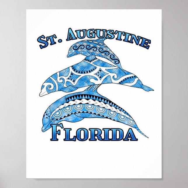 Poster Rua. Augustine Florida Vacation Tribal Dolphins (Frente)
