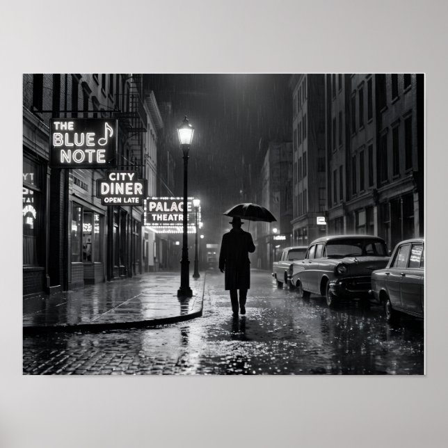 Poster Rua Chuvosa de Filme Noir (Frente)