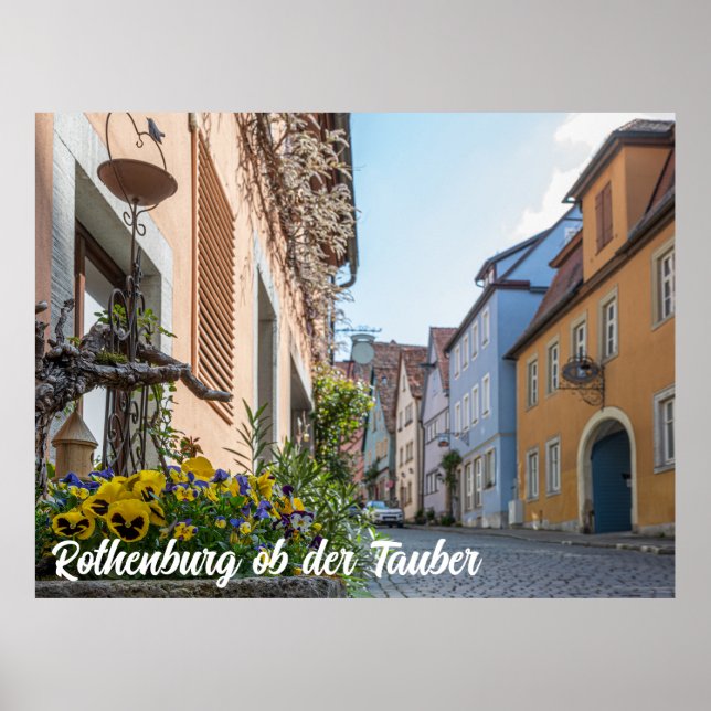 Poster Rua colorida em Rothenburg ob der Tauber (Frente)
