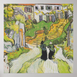 Pôster Rua da Aldeia e Escadas em Auvers com Números