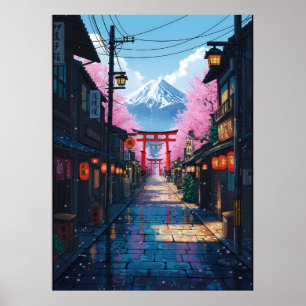 Poster Rua das Cerejeiras do Monte Fuji Torii Japonês