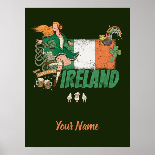 Poster Rua de bandeiras da Irlanda. (Frente)