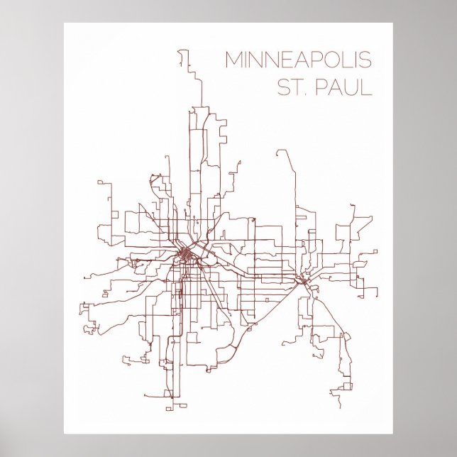 Pôster Rua de Minneapolis. Paul Transit Routes (Impressão (Frente)