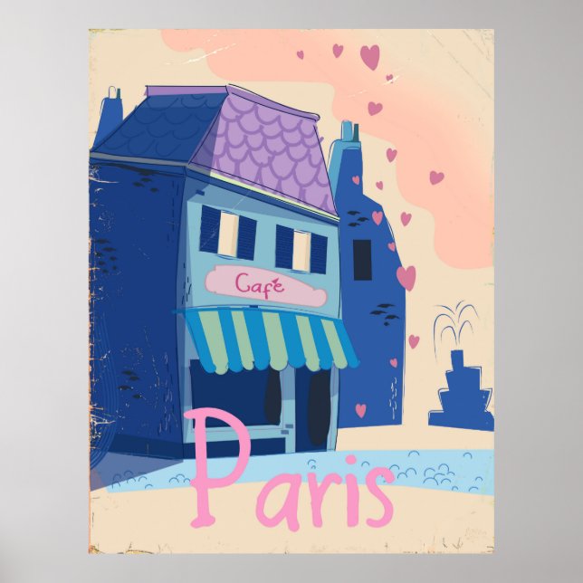 Poster Rua de Paris desenho animado vintage (Frente)