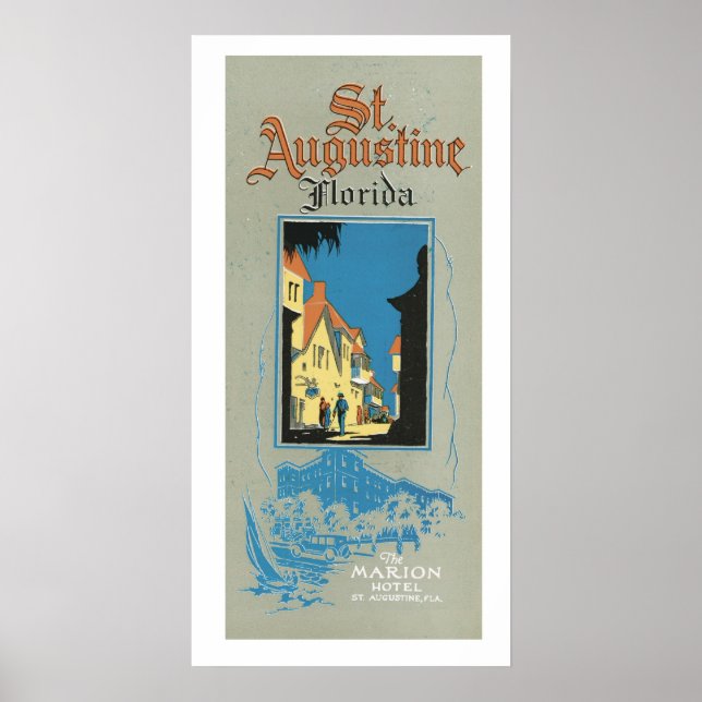 Poster Rua De Vintage. Augustine Florida Viagem Ad Art Po (Frente)