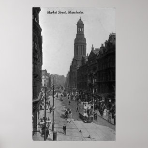 Poster Rua do mercado, Manchester, c.1910