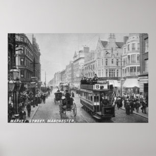 Poster Rua do mercado, Manchester, c.1910