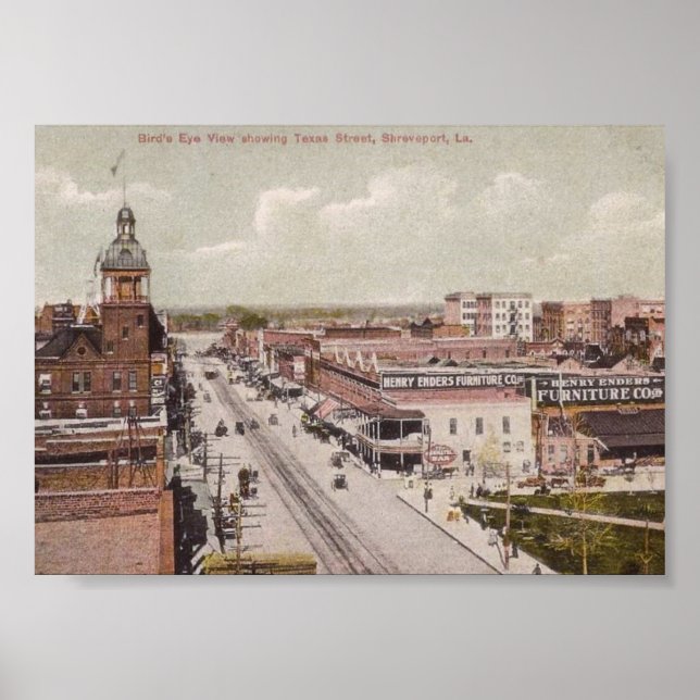 Poster Rua do Texas, Shreveport, Louisiana Vintage (Frente)