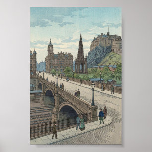 Poster Rua do Velho Centro de Edimburgo Xilogravura Japon