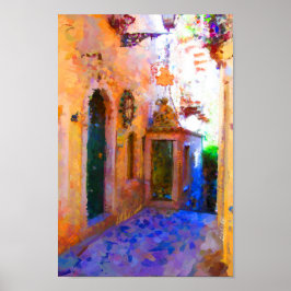 Poster Rua estreita em Taormina Itália Arte Púrpura Amare