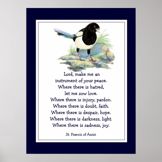 Poster Rua. Francisco de Assisi Orador com Pássaro Magpie (Frente)
