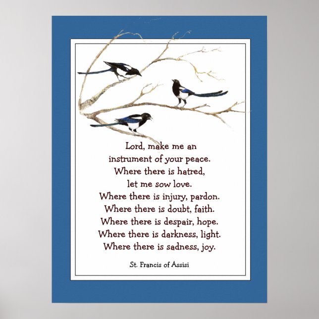 Poster Rua. Francisco de Assisi rezando com Aves Magpie (Frente)