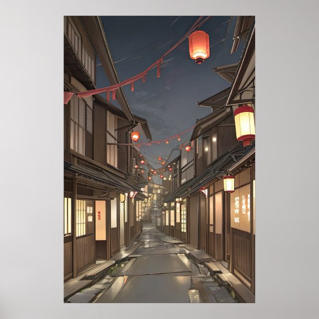 Poster Rua Histórica Japonesa Com Lanternas (Frente)