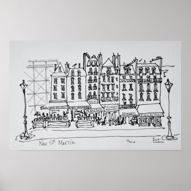Pôster Rua histórica Rue. Martin, Paris, França (Frente)