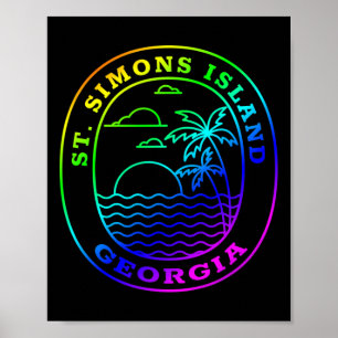 Poster Rua: Ilha Simons Georgia Rainbow Palm Tree Beach