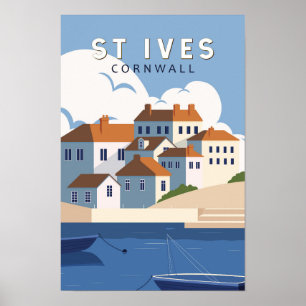 Poster Rua Ives Cornwall England Retro Viagem Art Vintage