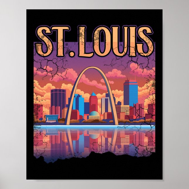 Poster Rua Louis Gateway Arch Missouri Cityscape Skyline (Frente)