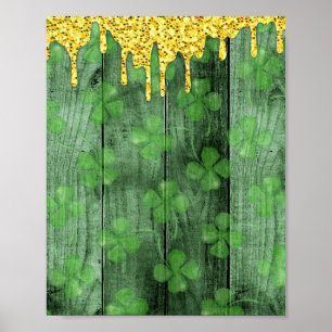 Poster Rua... o dia de Patrick Shamrocks Glitter Dourados