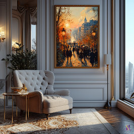 Poster Rua Parisiense ao Pôr do Sol em Estilo Impressioni