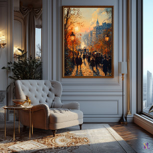 Poster Rua Parisiense ao Pôr do Sol em Estilo Impressioni