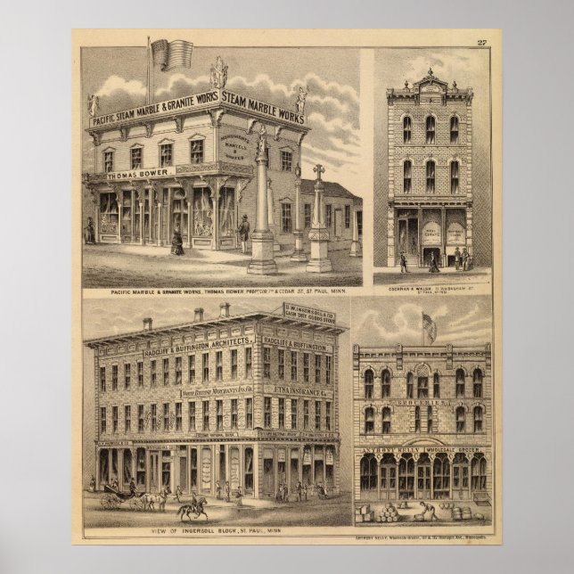 Pôster Rua. Paul, Minneapolis, mapa litográfico de Minnes (Frente)