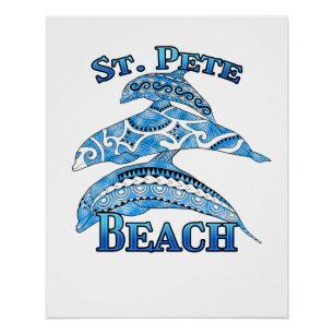 Pôster Rua. Pete Florida Beach Vacation Tribal Dolphins