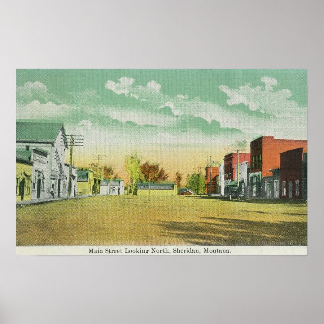 Pôster Rua principal olhando para o norte, Sheridan, MT (Frente)