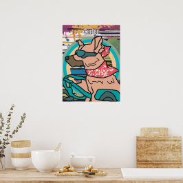 Poster Rua Retro Cachorro com Óculos Solares | Engraçado