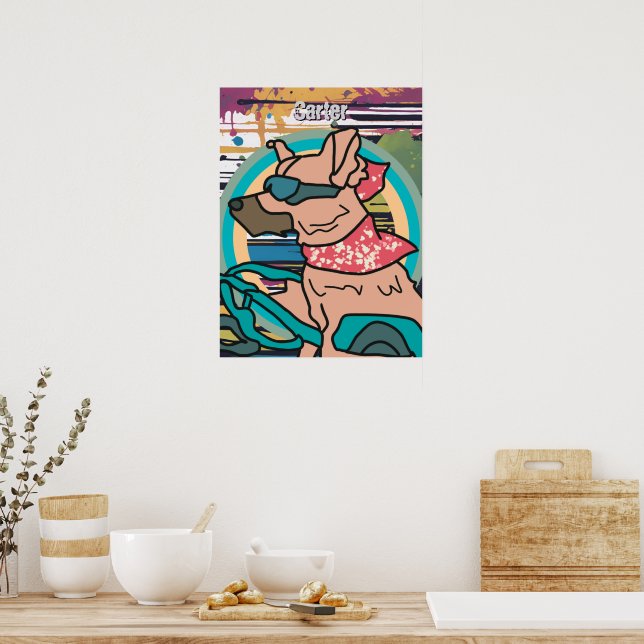 Poster Rua Retro Cachorro com Óculos Solares | Engraçado (Cozinha)