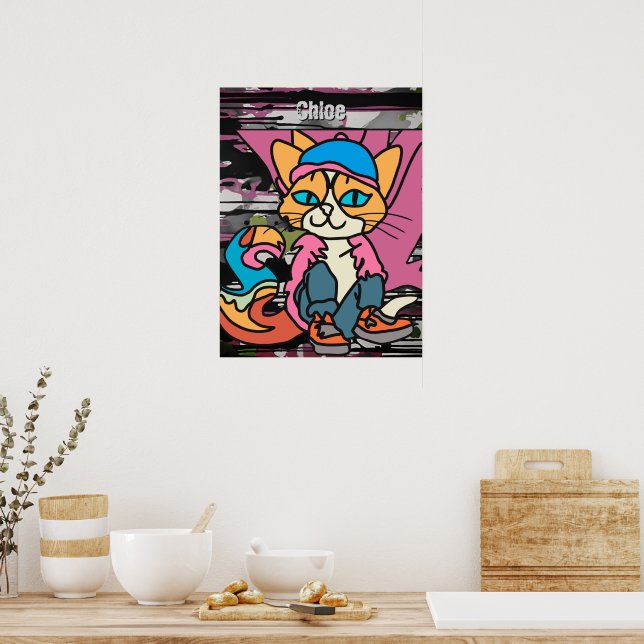 Poster Rua Retro Cat, Boné e tênis| Engraçado (Cozinha)