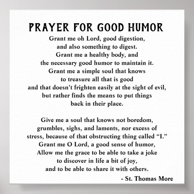 Poster Rua. Thomas More Prayer para um Bom Humor (Frente)