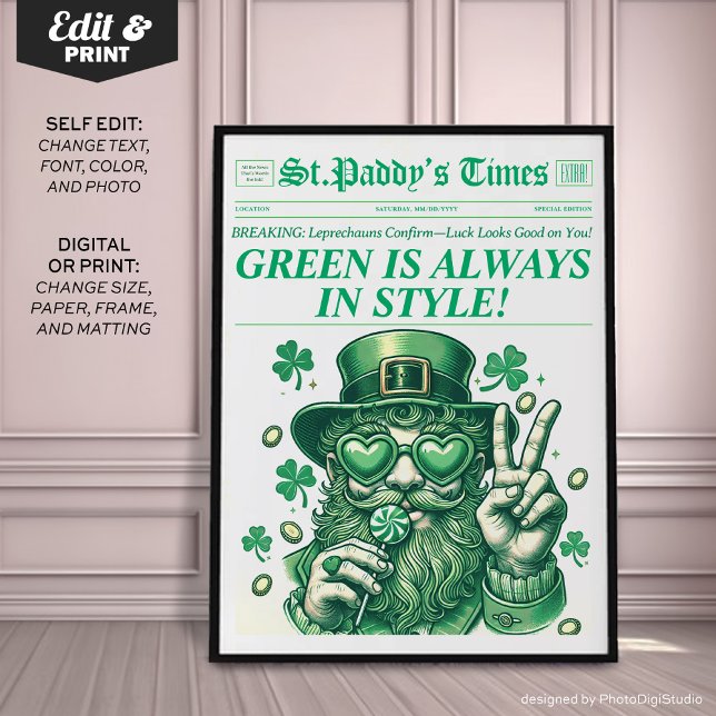 Poster Rua Trendy. Patricks Wall Art Retro Newpaper Impre (Trendy St. Patricks Wall Art Retro Newspaper Print)