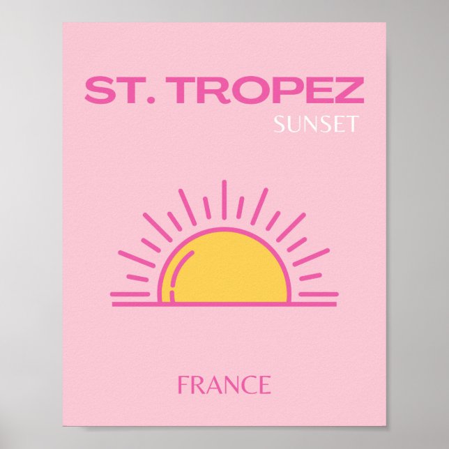 Poster Rua Tropez, França, Sunset, Viagem Art, Rosa (Frente)