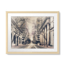 Rua urbana vintage de Portland com árvores